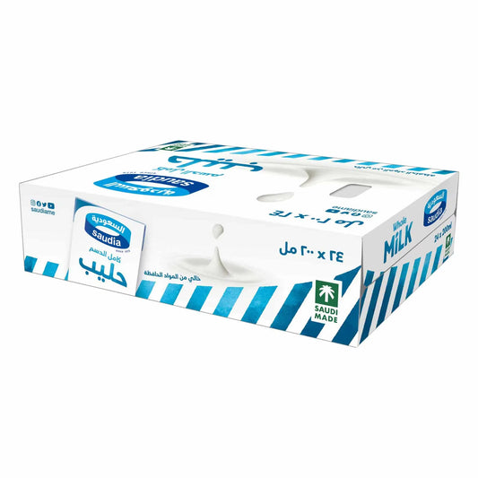 Saudia Long Life Full Fat Milk 200ml × 24 Pieces