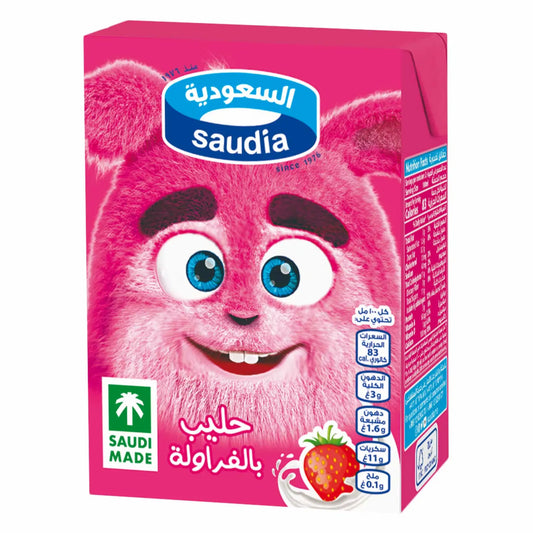 Saudia Strawberry Flavour Milk, 24 X 125 Ml, Red